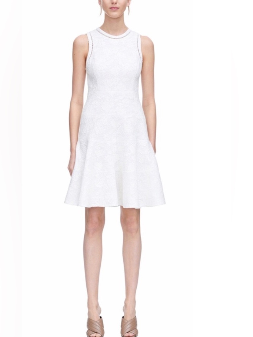 NEW Rebecca Taylor Jacquard Knit Sleeveless Fit and Flare Sea Salt Midi Dress 8